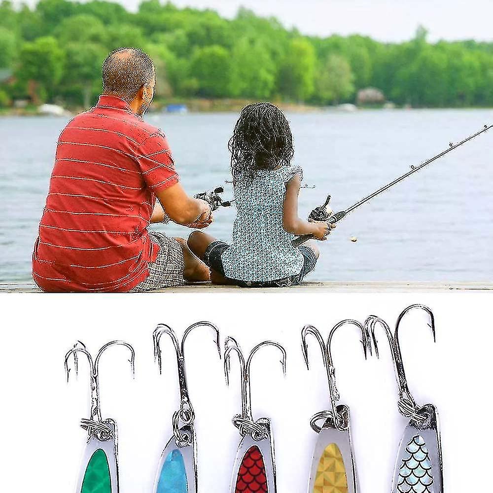 Mackerel Sequins Spinner Hard Baits，wedge Fishing Metal Slice Spoon Treble Hooks5pcs)