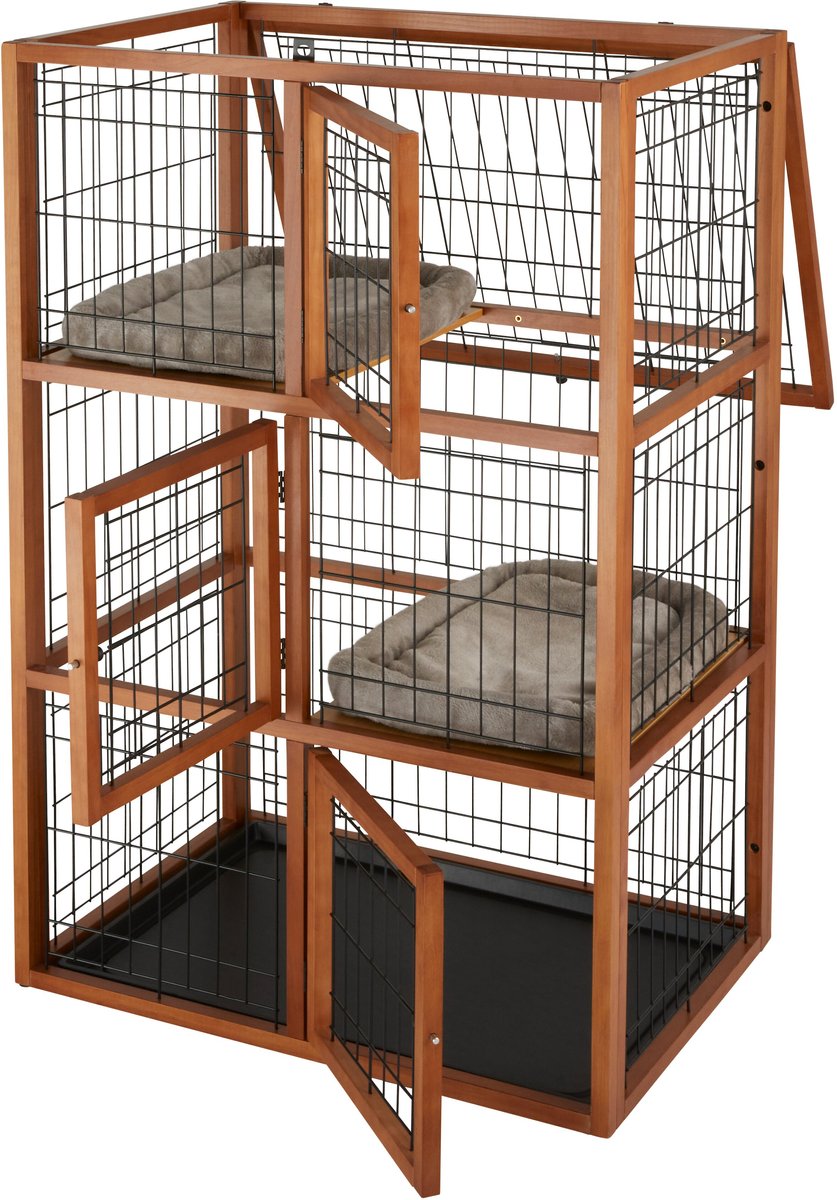 Frisco Collapsible Wood and Wire Cat Cage Playpen， 3 Level