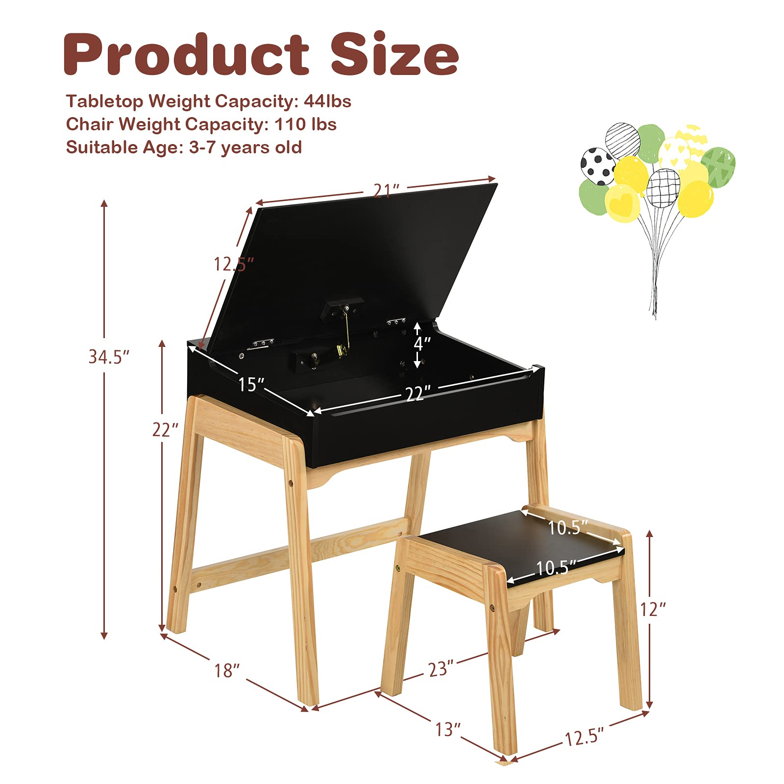 Costzon Kids Table and Chair Set, Wooden Lift-top Desk & Chair w/Storage Space