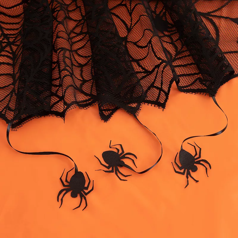 Elrene Home Fashions Crawling Halloween Spider Lace Lined Rectangle Tablecloth