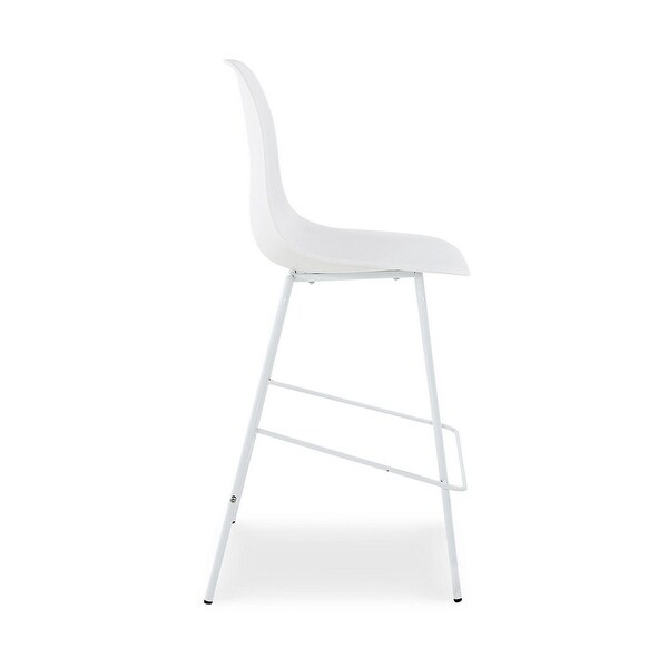 Mira 25 Inch Counter Height Stool， Set of 2， Bucket Seat， White Metal Frame