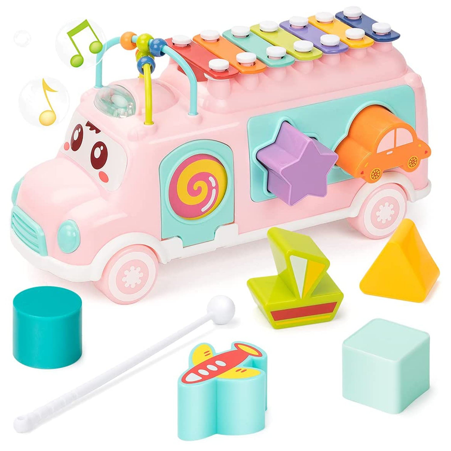 Baby Toys for 12-24 Months， Toddler Music Bus Toys， Toys for 1 Year Old Boys and Girls，  Preschool Toys for Toddlers Gift