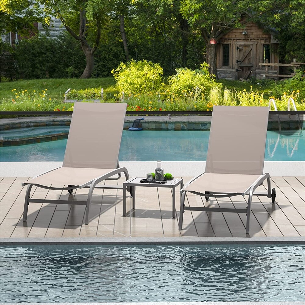 Chaise Lounge Outdoor Set of 3(2 Lounge Chairs+1 Table)