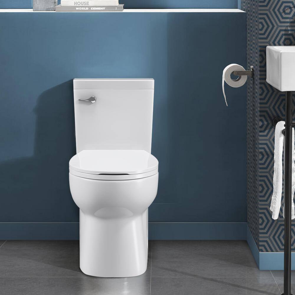 ANGELES HOME 12 in. Rough-In 1-piece 1.27 GPF Single Flush Elongated Toilet in Glossy White Seat Included MOPT-283