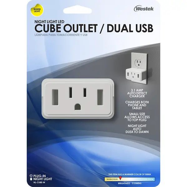 Westek Cube Dual USB Outlet LED Night Light