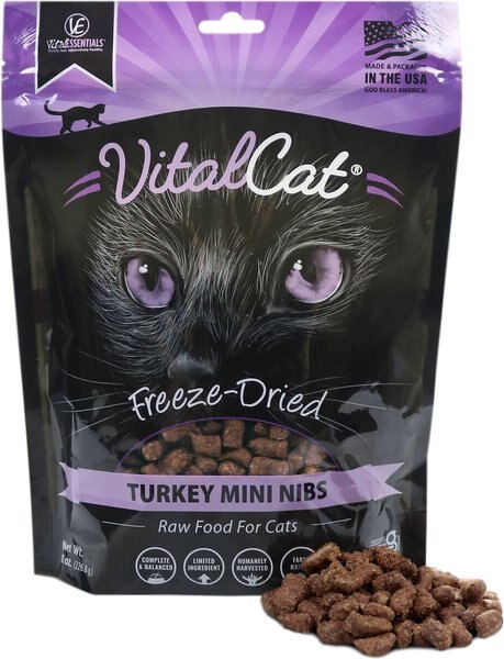 Vital Essentials Vital Cat Freeze-Dried Turkey Mini Nibs Cat Food， 8-oz bag