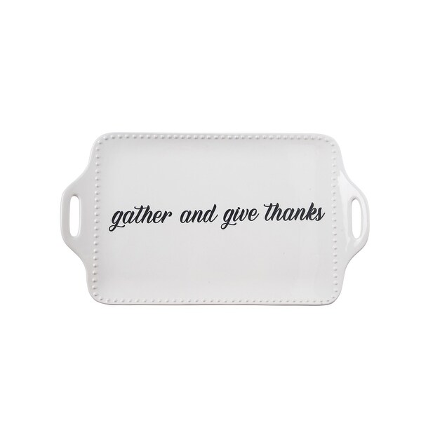 Transpac Dolomite 15.5 in. White Harvest Give Thanks Serving Tray