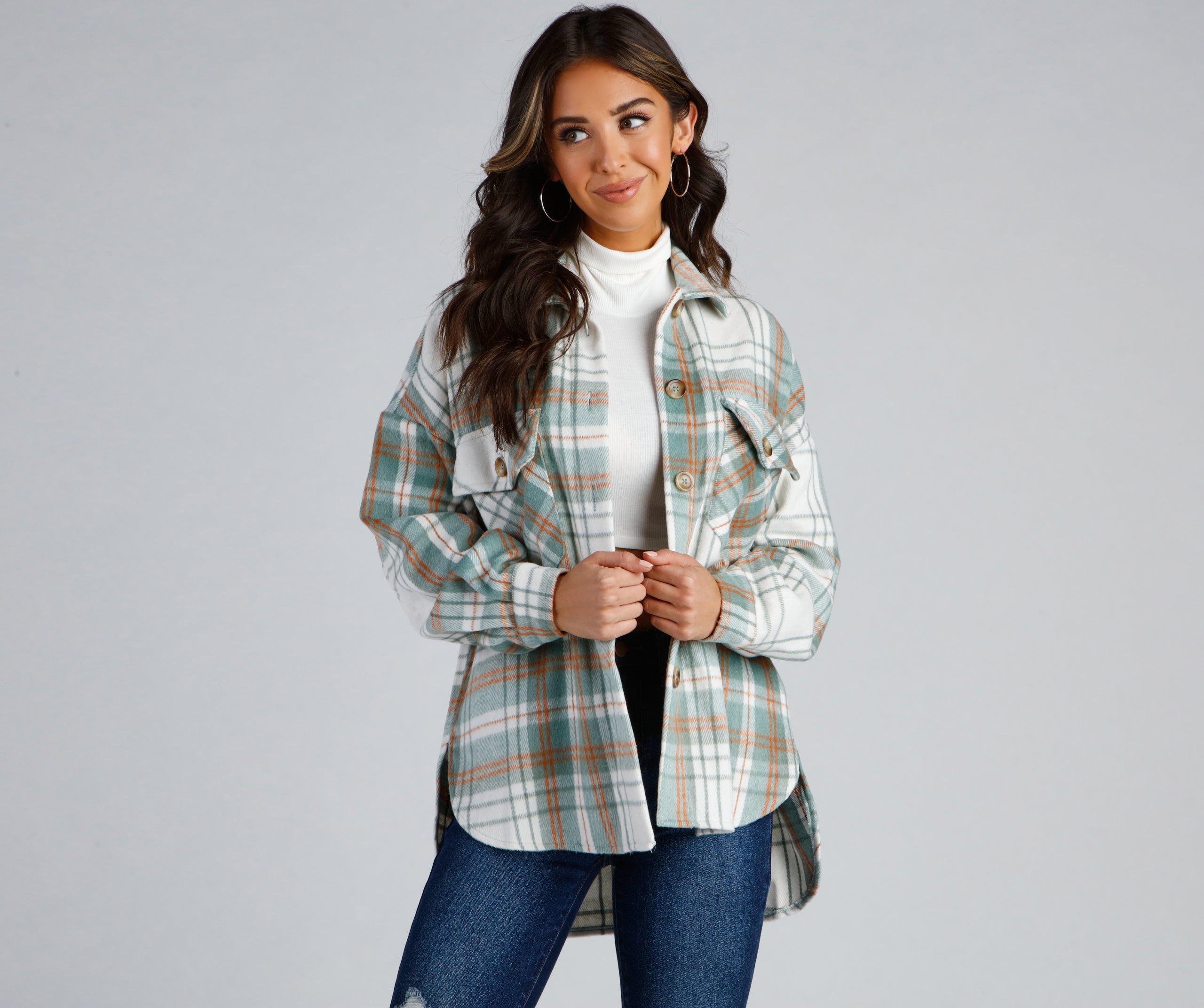 Keeping Knit Casual Plaid Shacket