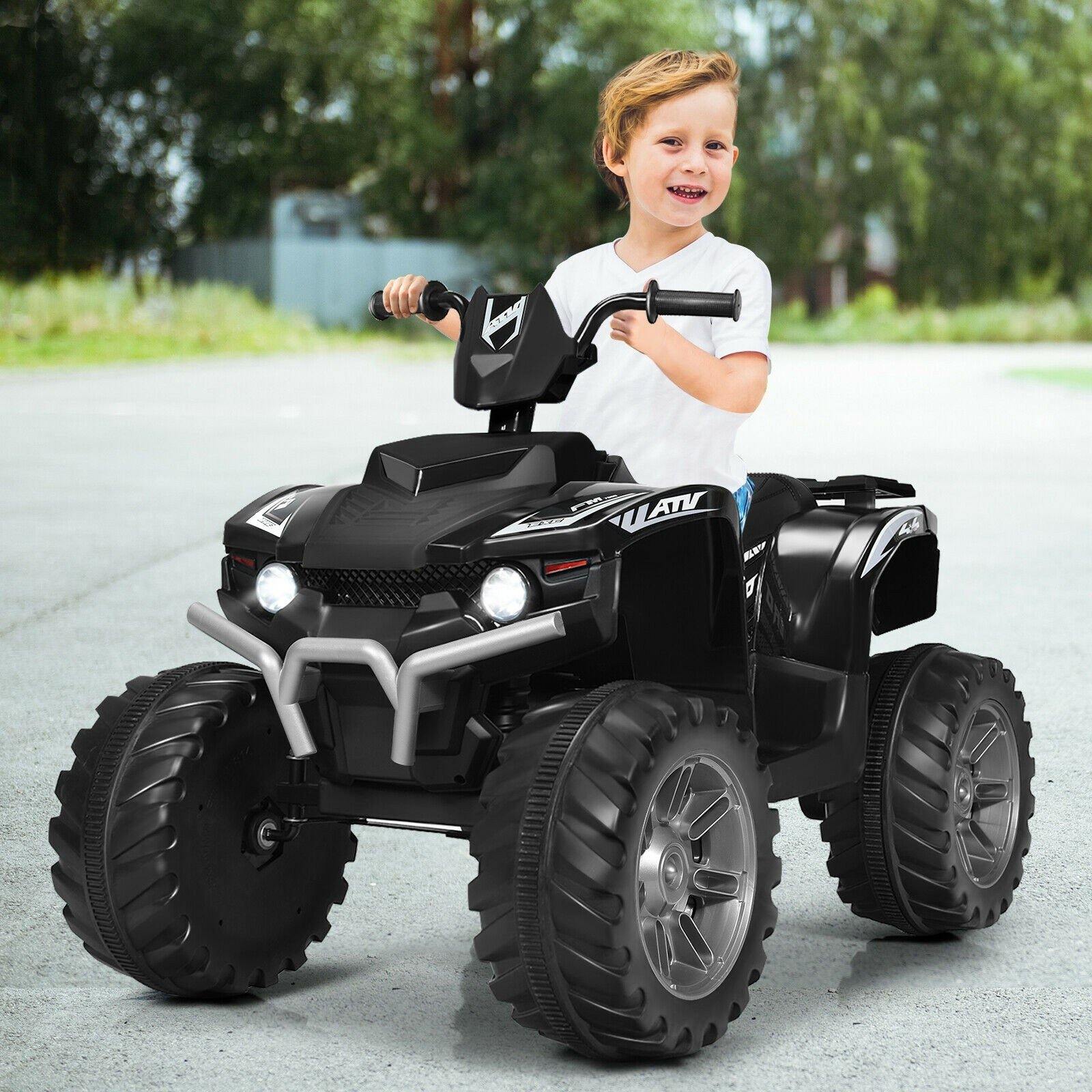 Costzon Kids ATV, 12V Battery Powered Electric Vehicle w/ LED Lights, High & Low Speed