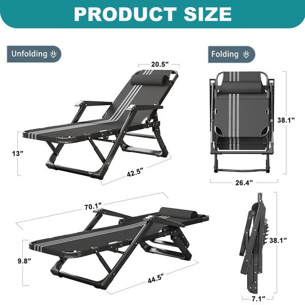 Zero Gravity Chair Folding Adult Camping Cot Bed with Mat Lounge Recliner Chairs with Tray，Pillow