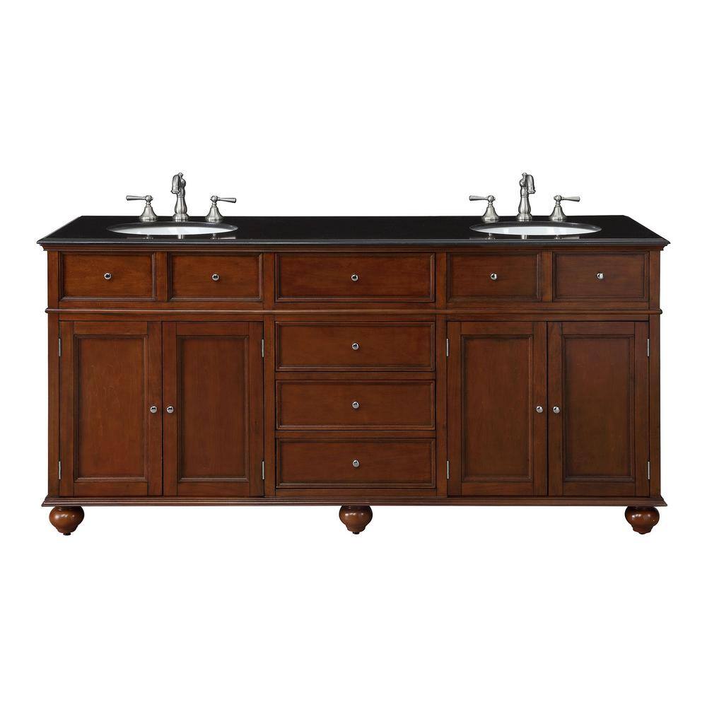 Home Decorators Collection Hampton Harbor 72 in. W x 22 in. D Double Bath Vanity in Sequoia with Granite Vanity Top in Black BF-21712-SQ