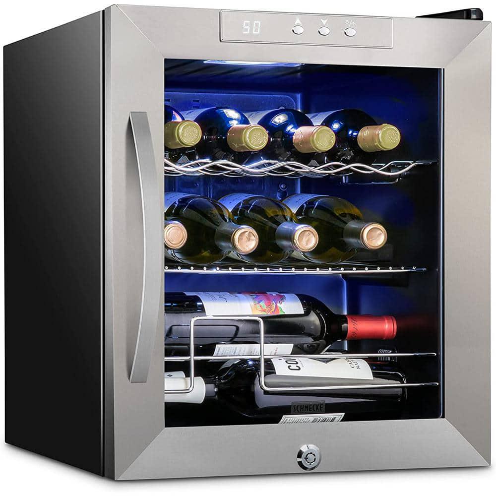 Schmecke Wine Fridge Single Zone 12Bottle Free Standing Wine Cooler with Lock