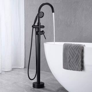 Nestfair 2-Handle Floor Mount Roman Tub Faucet with Hand Shower in Matte Black SX-MS515B