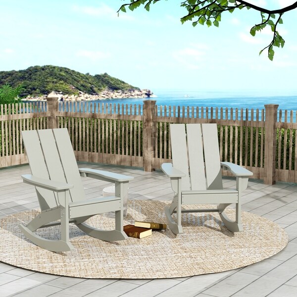 Polytrends Shoreside Modern EcoFriendly All Weather Poly Adirondack Rocking Chairs (Set of 2)