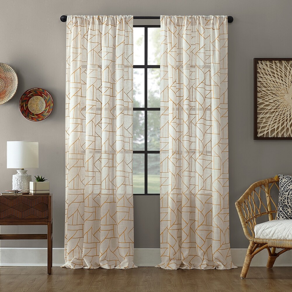 Archaeo Jigsaw Embroidery Linen Blend Curtain  Single Panel