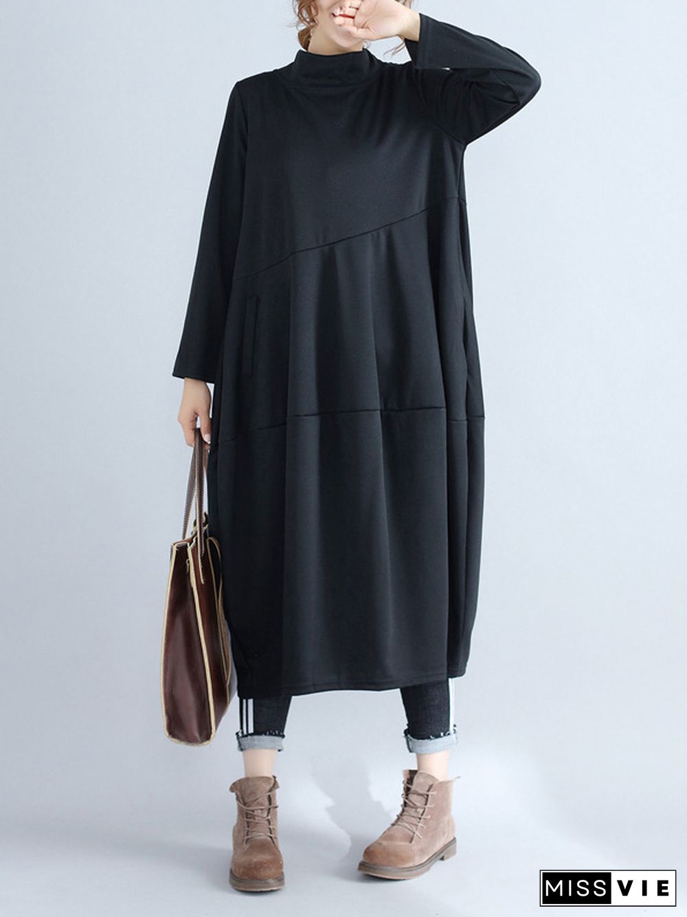 Casual Loose Plus Size Solid Color Hooded Midi Dresses