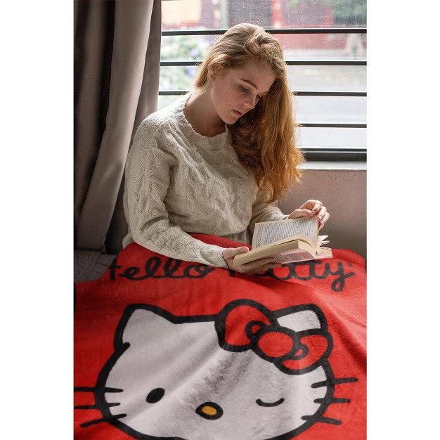 Sanrio Hello Kitty Blanket Winking Hello Kitty Plush Fuzzy Fleece Cute Soft Throw Blanket Red