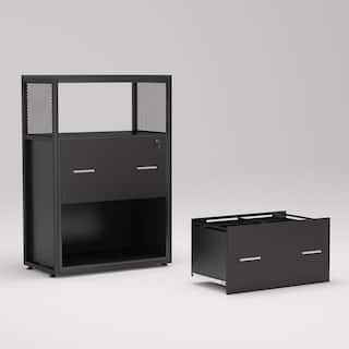 BYBLIGHT Black File Cabinet with Lockable File Drawers and Open Storage Shelf BB-C0341FF