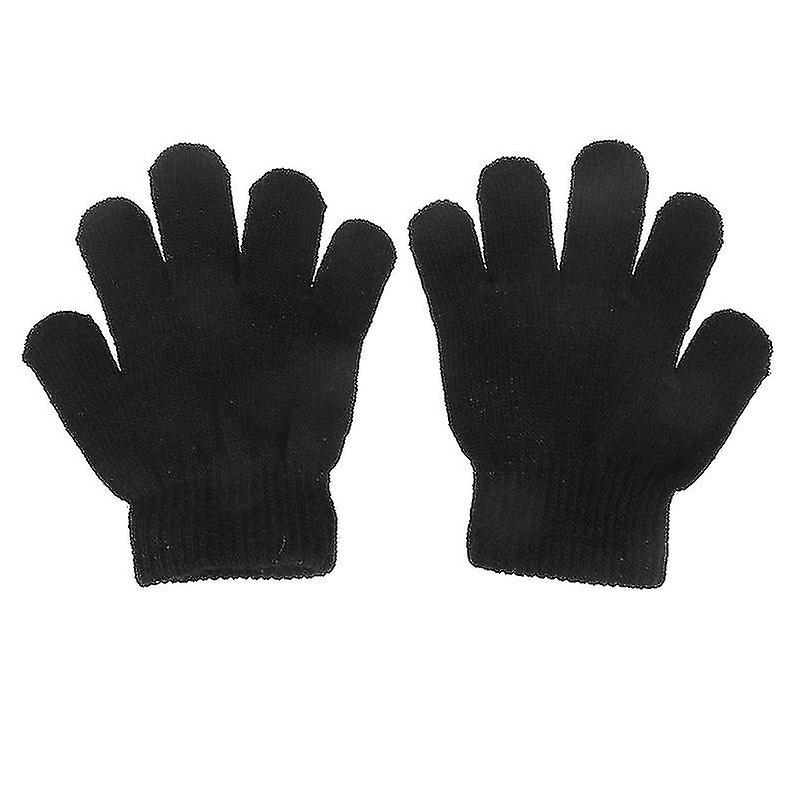 12pair New Fashion Kids Thick Knitted Gloves Warm Winter Gloves Children Stretch Mittens Boy Girl Hand Accessories(black)