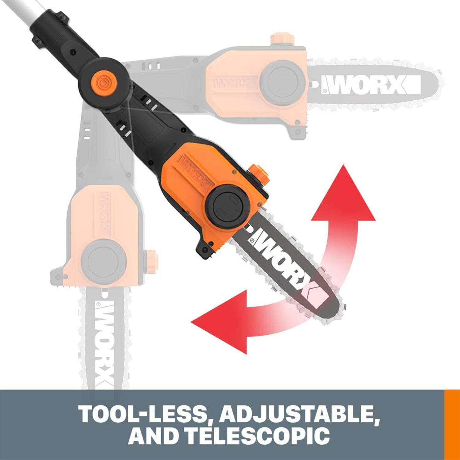 worx WG349 POWER SHARE 20V 8in. Cordless Pole Saw with 13 ft Reach， 3 Position Head， Rotating Handle (Battery and Charger Included)