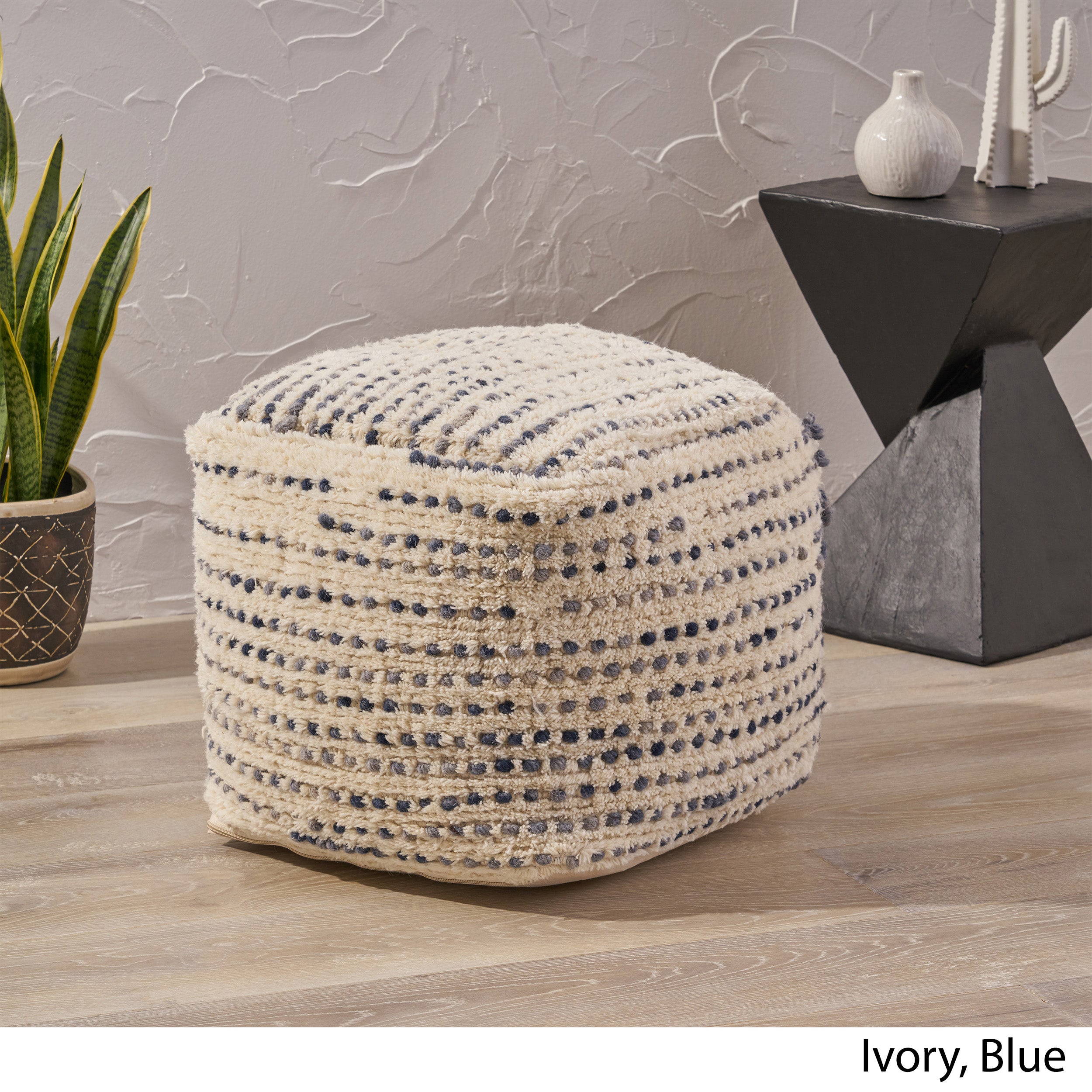 Ewelina Boho Wool and Cotton Ottoman Pouf