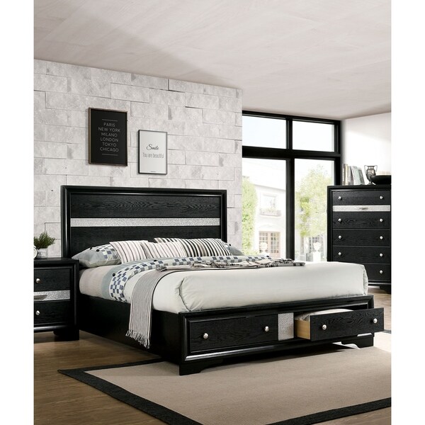 Furniture of America Manzini Black 2-piece Bed and Dresser Set - - 30374655