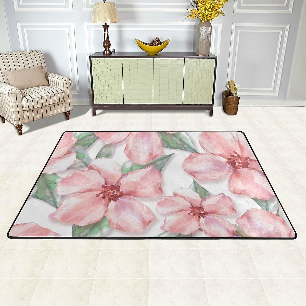 Delicate Flowers Area Rug Pad - 36 X 24 Inch - 100% Light Weight Polyester Fabric For Living - Bedroom