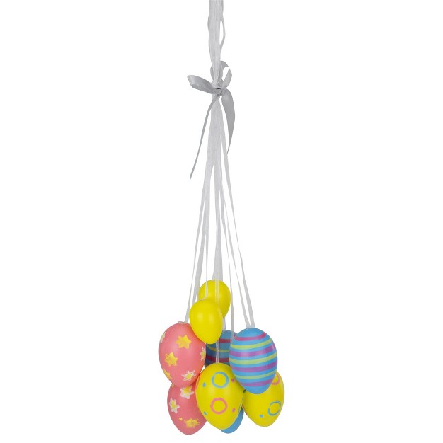 Floral Striped Spring Easter Egg Cluster Hanging Decoration White yellow