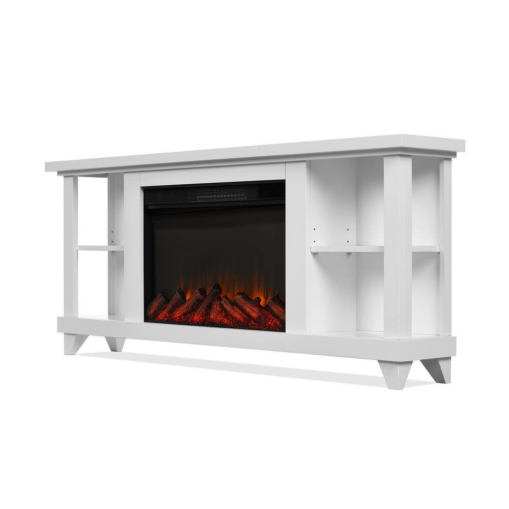 Real Flame Penrose Slim 58 in. Freestanding Wooden Electric Fireplace in White 7770E-W