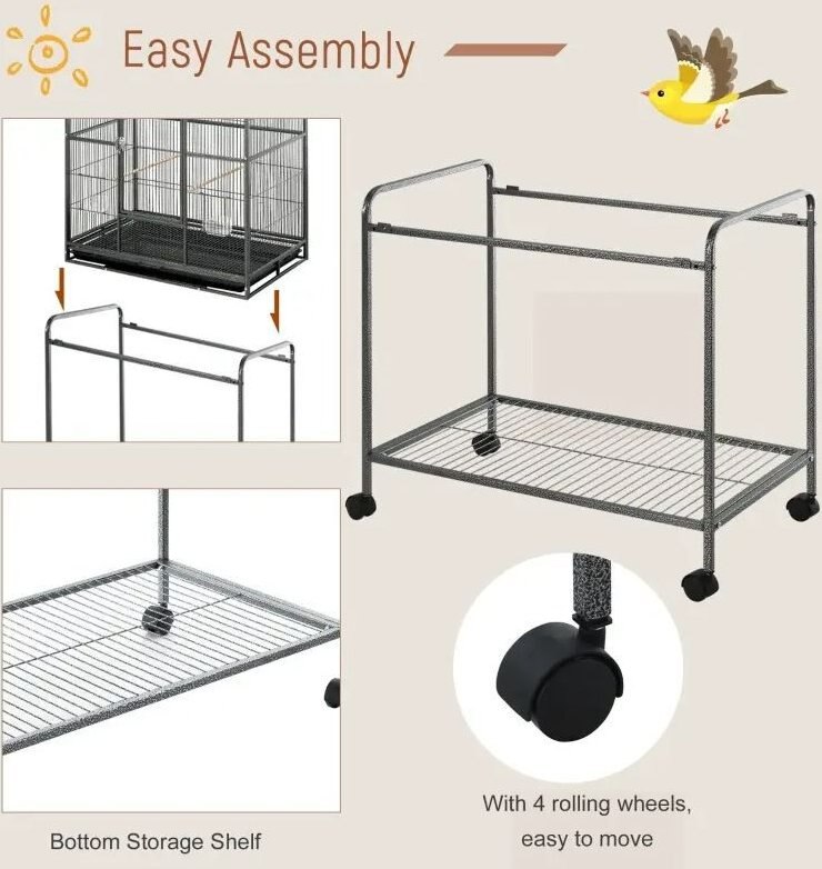 PawHut 65-in Double Rolling Metal Bird Cage， Black and Gray