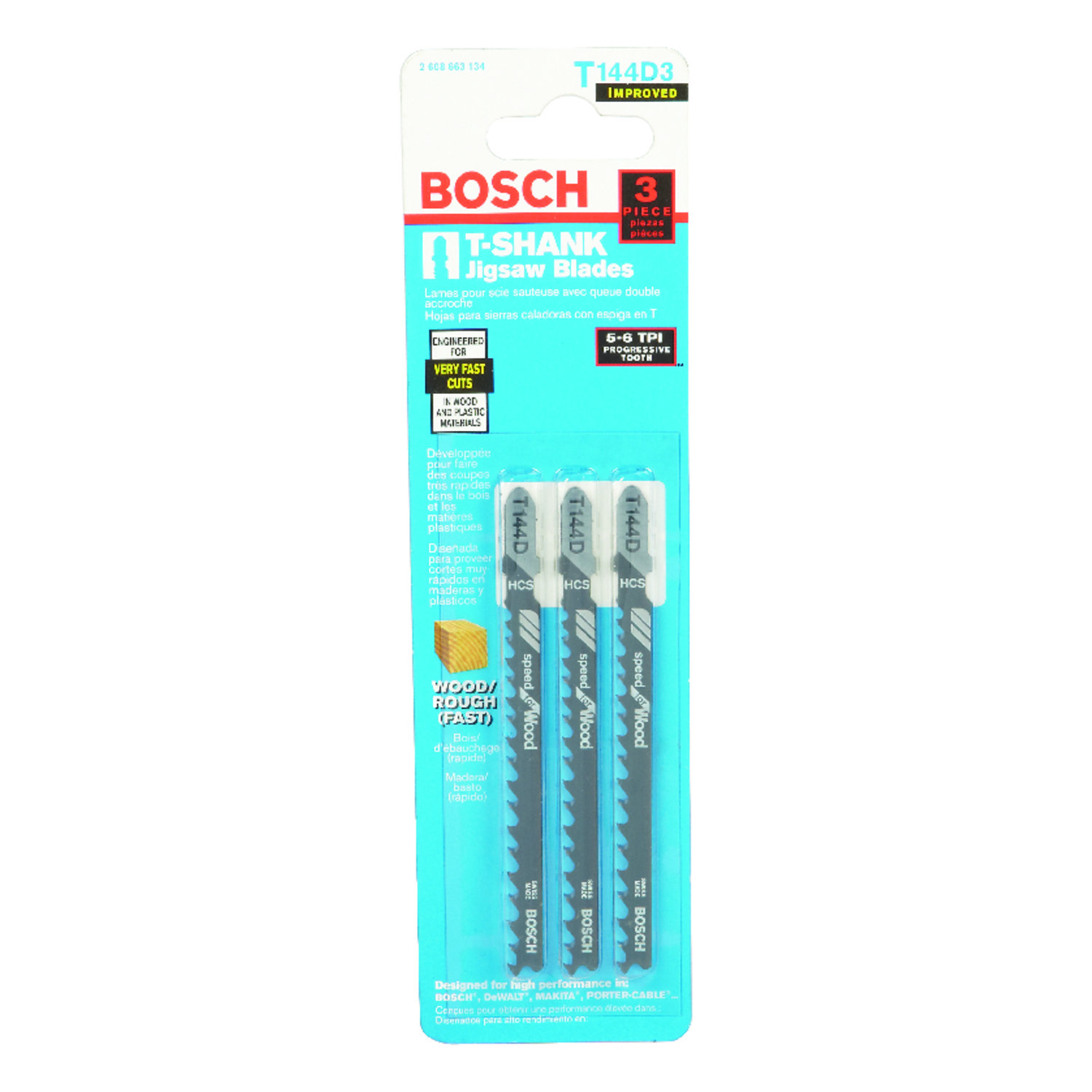 Bosch 4 in. High Carbon Steel T-Shank Side set and ground Jig Saw Blade 6 TPI 3 pk