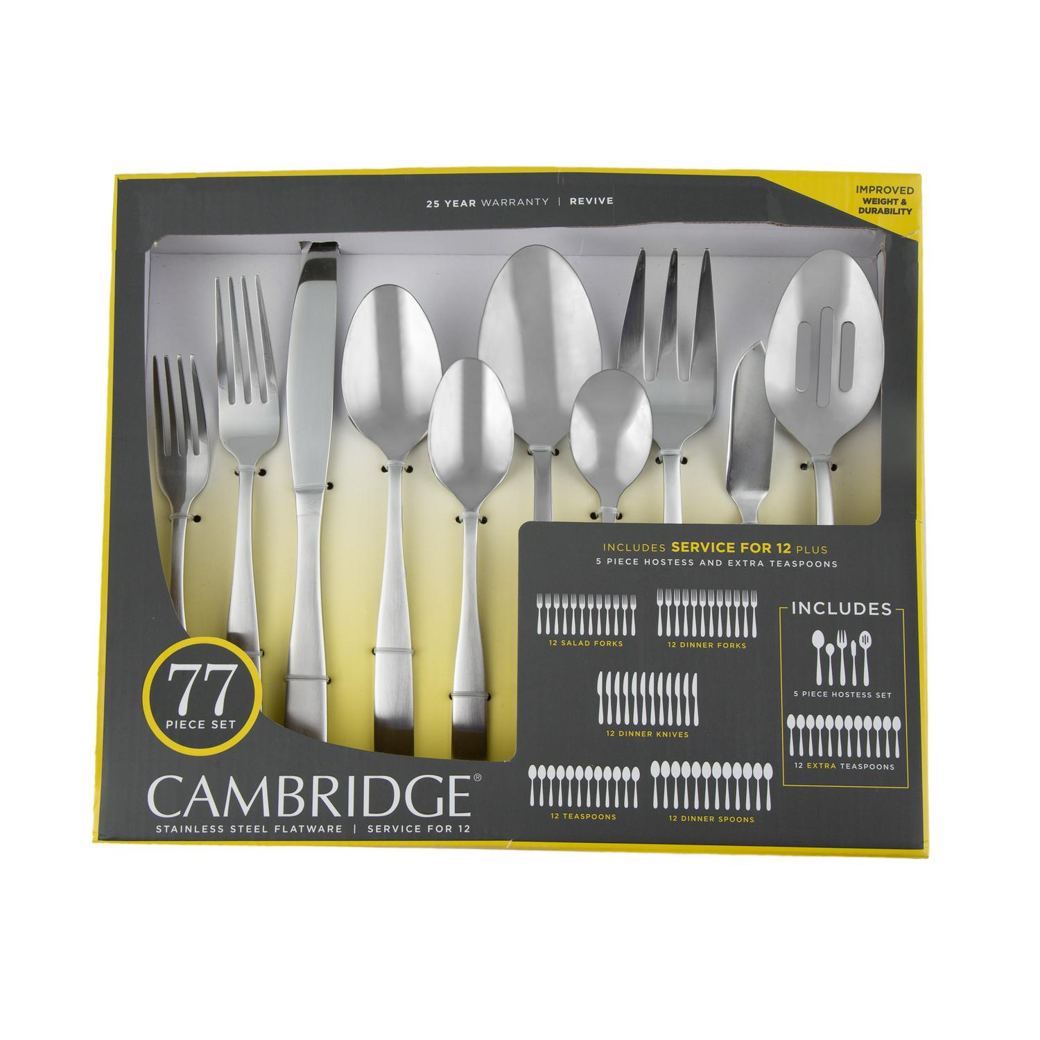 Cambridge Silversmiths Revive Satin 77-Piece Expanded Flatware Set， Service for 12