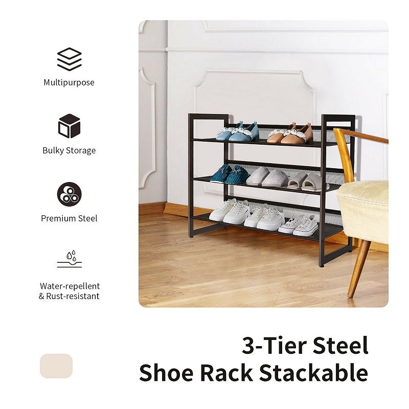 Tiers Flat and Slant Metal Shoe Rack for Entryway Hallway-3-Tier