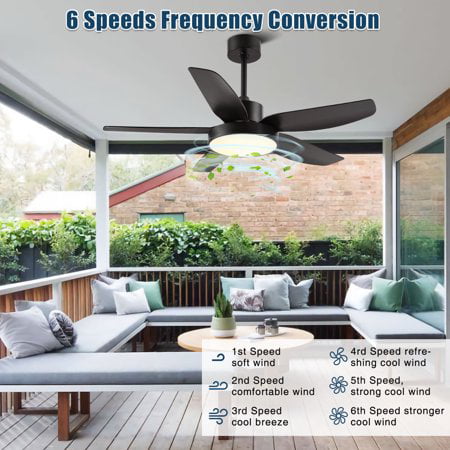 ALUOCYI 46 Inch Matte Black Ceiling Fan with Lights, Low Profile Black Ceiling Fan with 3 Light Color for Bedroom Living Room Kitchen Outdoor