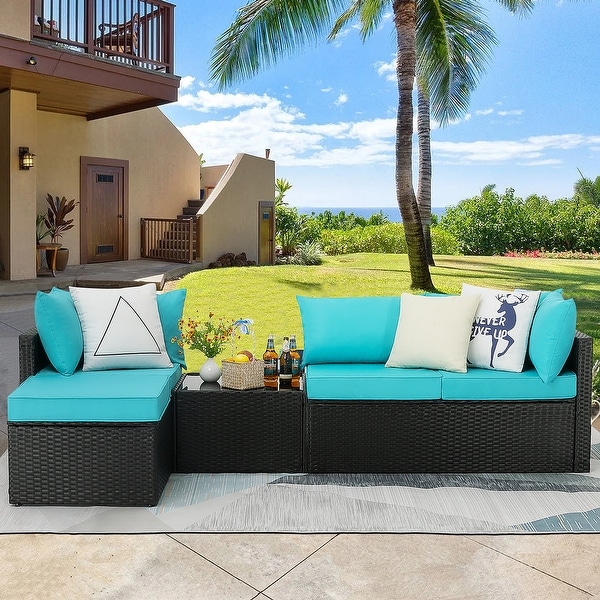 Bossin 5 Pieces Outdoor Patio Furniture Sets Patio Sofa，Outdoor Indoor Wicker Conversation Set with Table