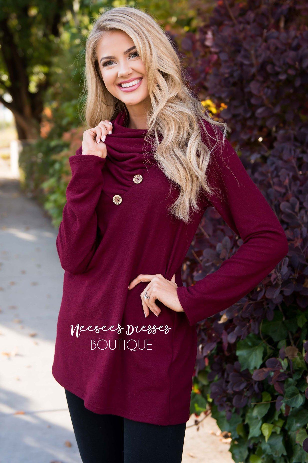 Button Detail Cowl Neck Tunic