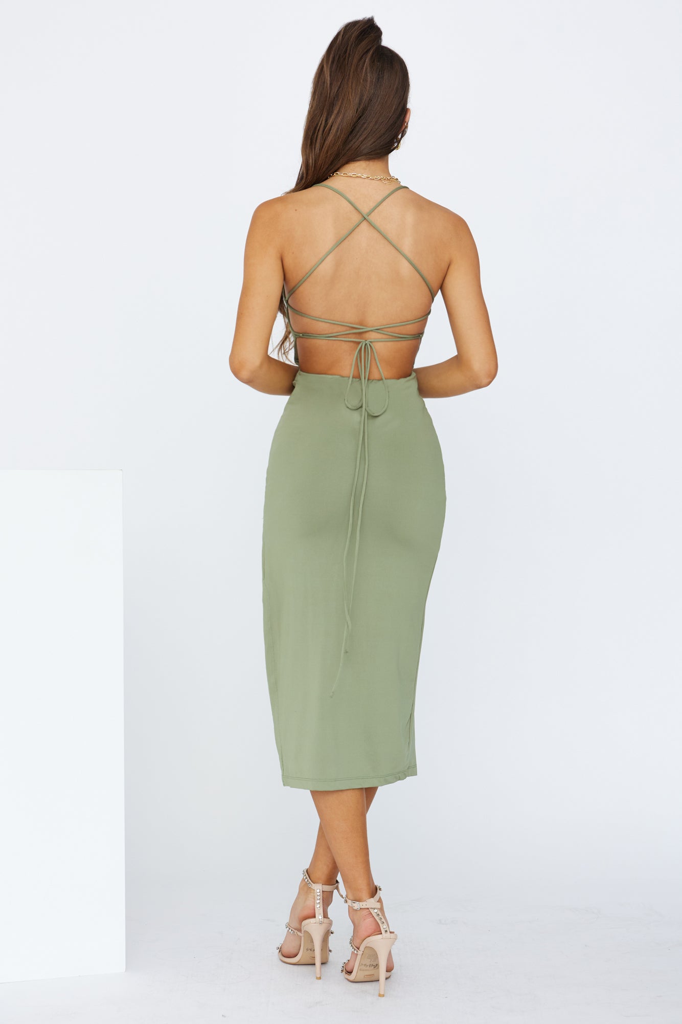 Green Lit Midi Dress Khaki