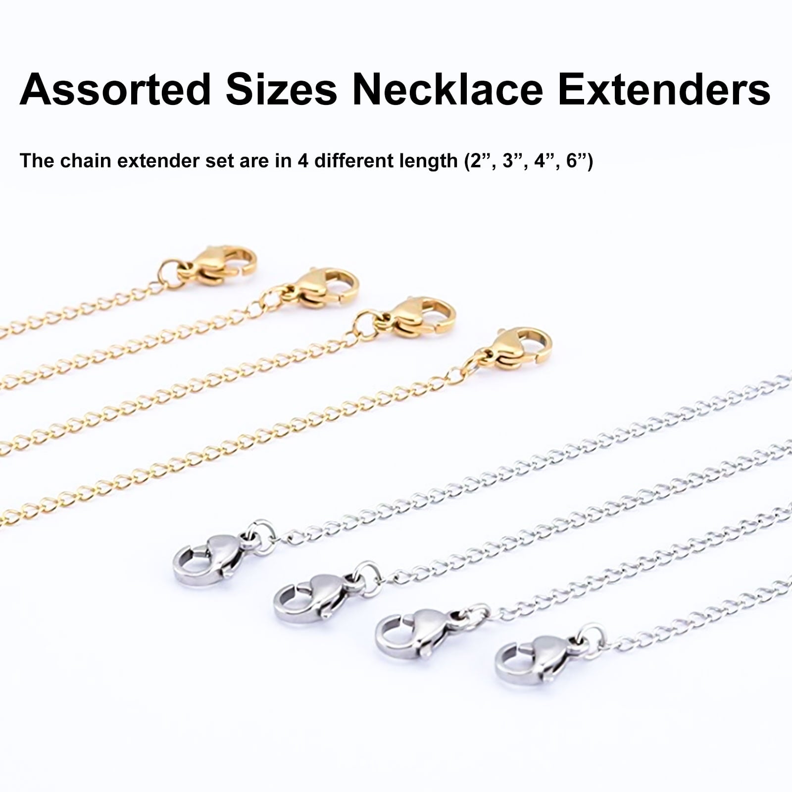 24pcs Necklace Extender, TSV Stainless Steel Bracelet Extender Chain Set with Lobster Clasps Closures, Extensions 2