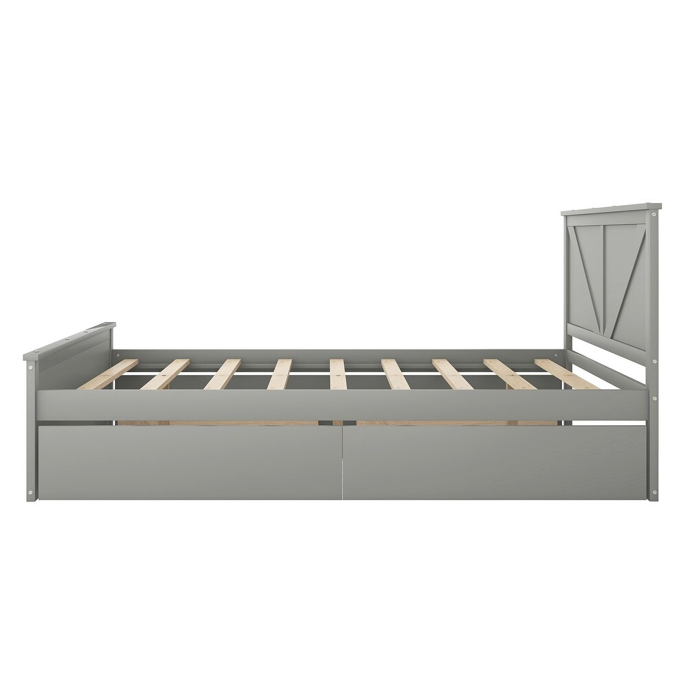 Wooden Platform Bed with 4 Storage Drawers and Support Legs