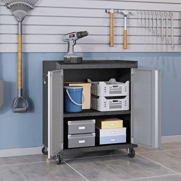 3-Piece Fortress Mobile Space-Saving Garage Cabinet and Worktable 1.0 in Grey