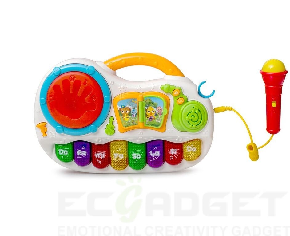 Play Baby Toys Discover And Play Music， Magical Piano With Sing Along Karaoke MIcrophone and Tap Me Drum Effect and Twisted DJ