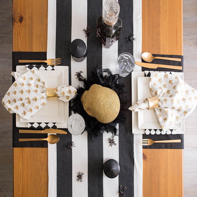 18 x 108” Black and White Dobby Striped Pattern Rectangular Table Runner