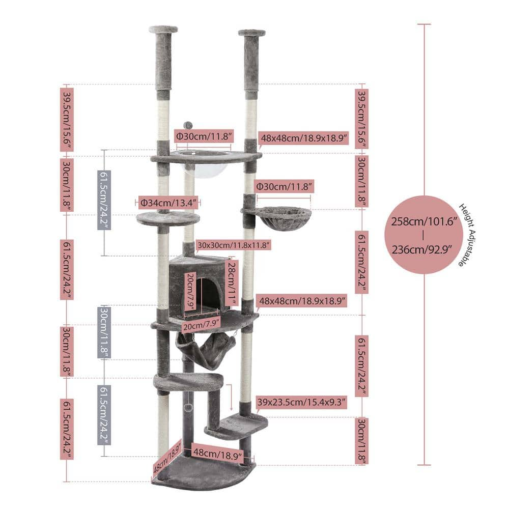 Foobrues Cat Tree Floor to Ceiling Cat Tower Large Hammock Levels PSL-23170758