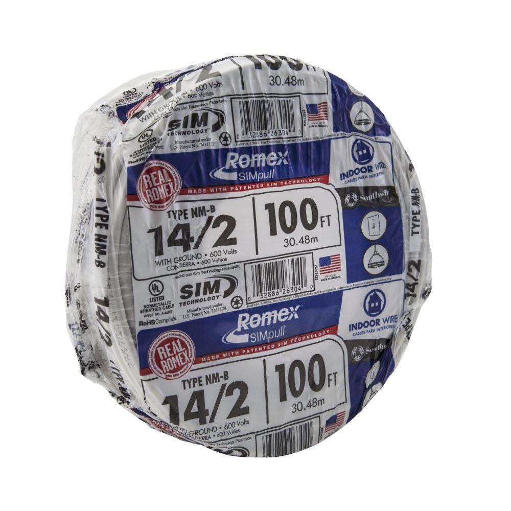 Southwire 100 ft. 142 Solid Romex SIMpull CU NM-B WG Wire 28827428