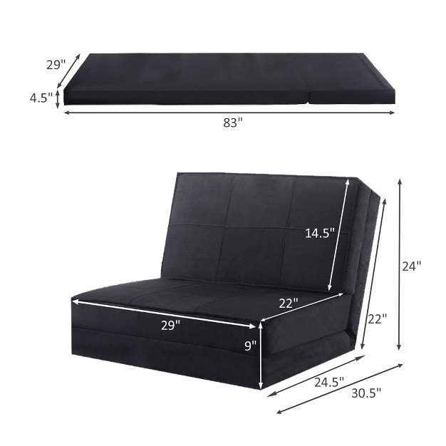 Costway Convertible Fold Down Chair Flip Out Lounger Sleeper Bed Couch Black