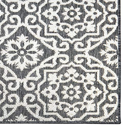 Nicole Miller New York Patio Country Danica Transitional Geometric Indoor/Outdoor Area Rug, Black/Grey, 5'2"x7'2"