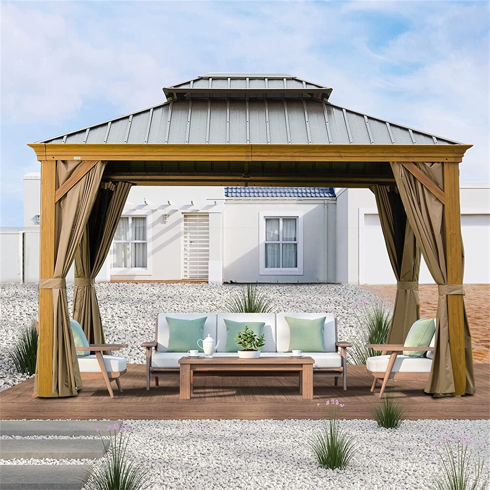 Wooden Coated Aluminum Frame Canopy w/ Galvanized Steel Double Roof