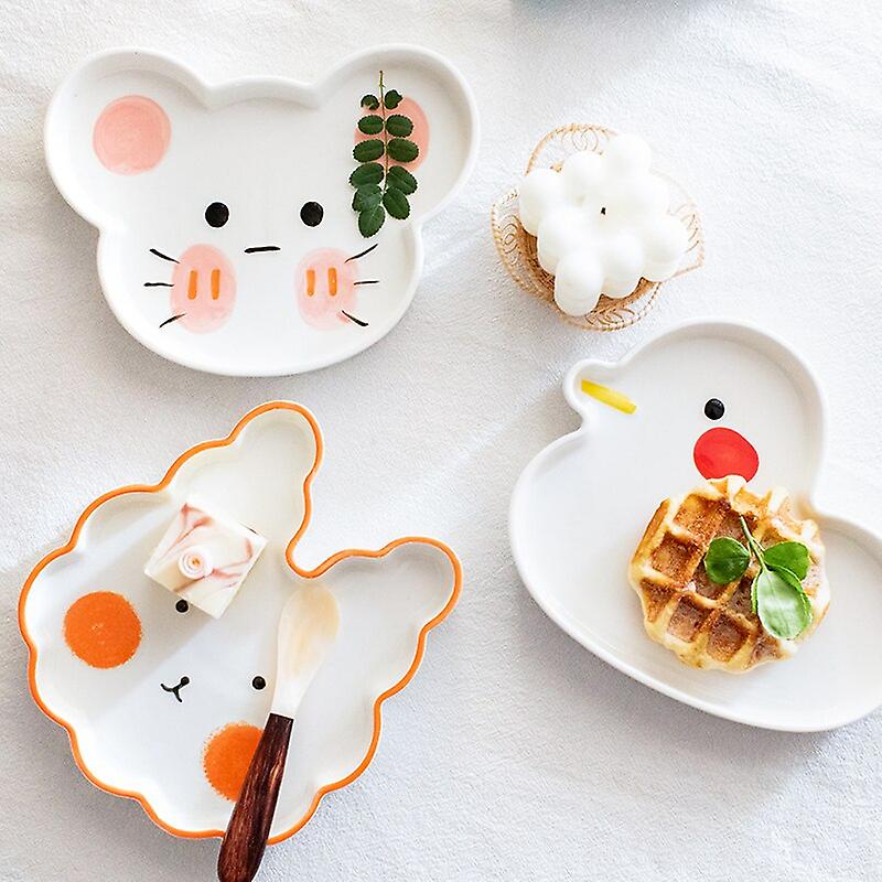 Ins Cute Cartoon Underglaze Color Animal Ceramic Breakfast Plate Children Rice Plate Fruit Cake Dessert Dish