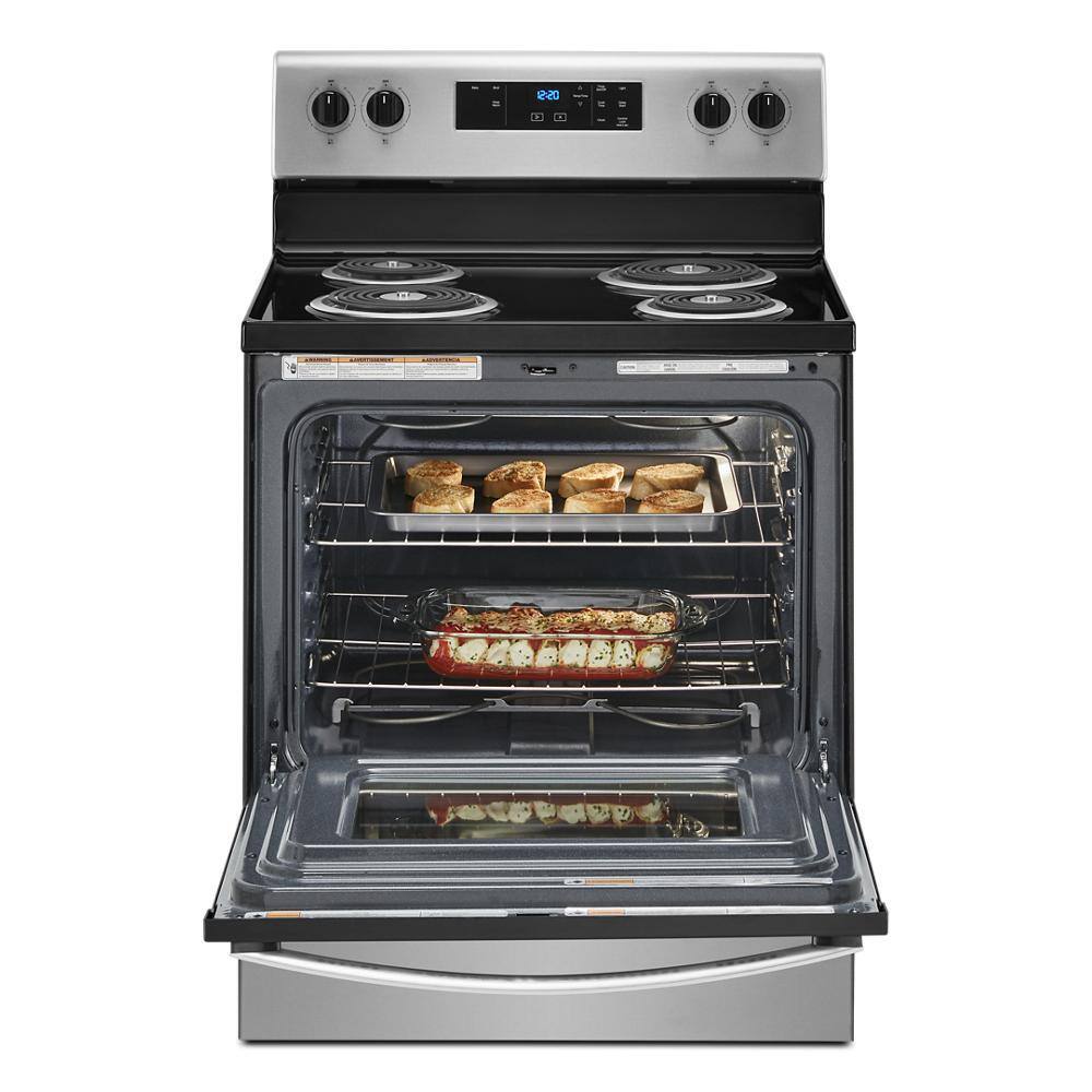 Whirlpool 30 in. 4.8 cu.ft. 4-Burner Electric Range with Keep Warm Setting in Stainless Steel with Storage Drawer WFC150M0JS