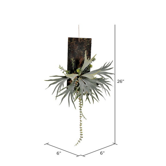 Vickerman FE191626 26 Green Staghorn Fern on Wood...